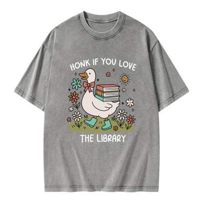 Pagewings Honk If You Love The Library Unisex Washed T-shirt