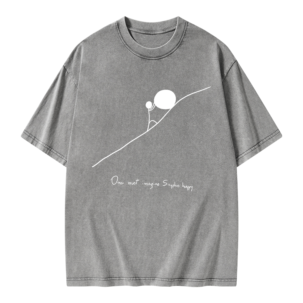 Pagewings One Must Imagine Sisyphus Happy Unisex Washed T-shirt