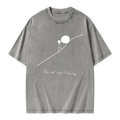 Pagewings One Must Imagine Sisyphus Happy Unisex Washed T-shirt
