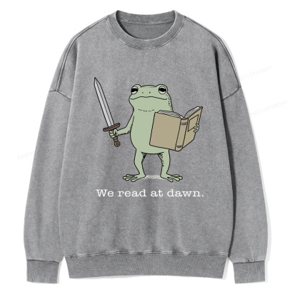 Pagewings We Read At Dawn Funny Frog Washed Sweatshirt