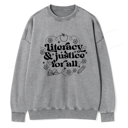 Pagewings Literacy Justice For All Washed Sweatshirt