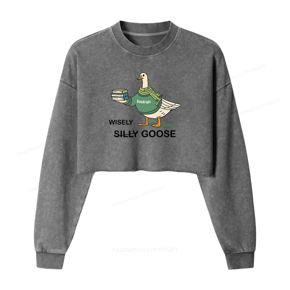 Pagewings Wisely Silly Goose Washed Crop Sweatshirt