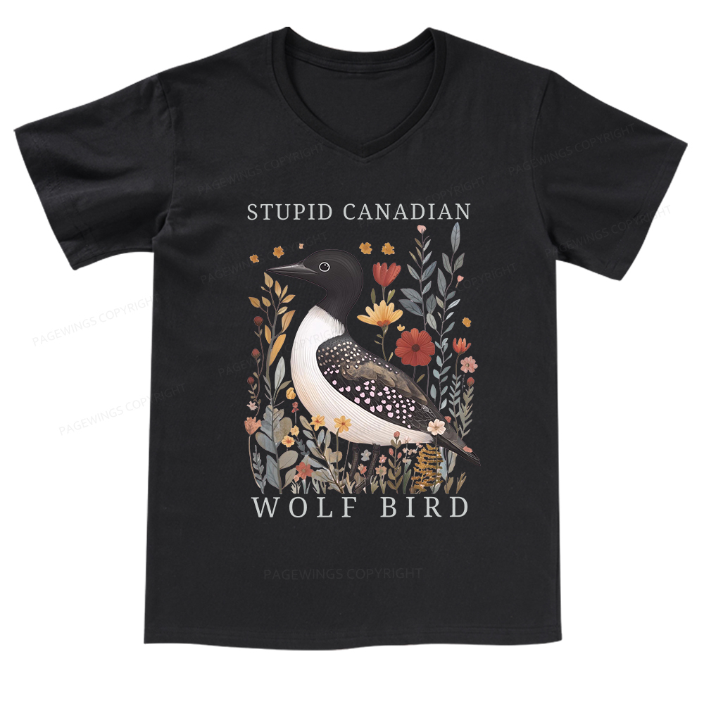 Pagewings Stupid Canadian Wolf Bird V-neck T-shirt