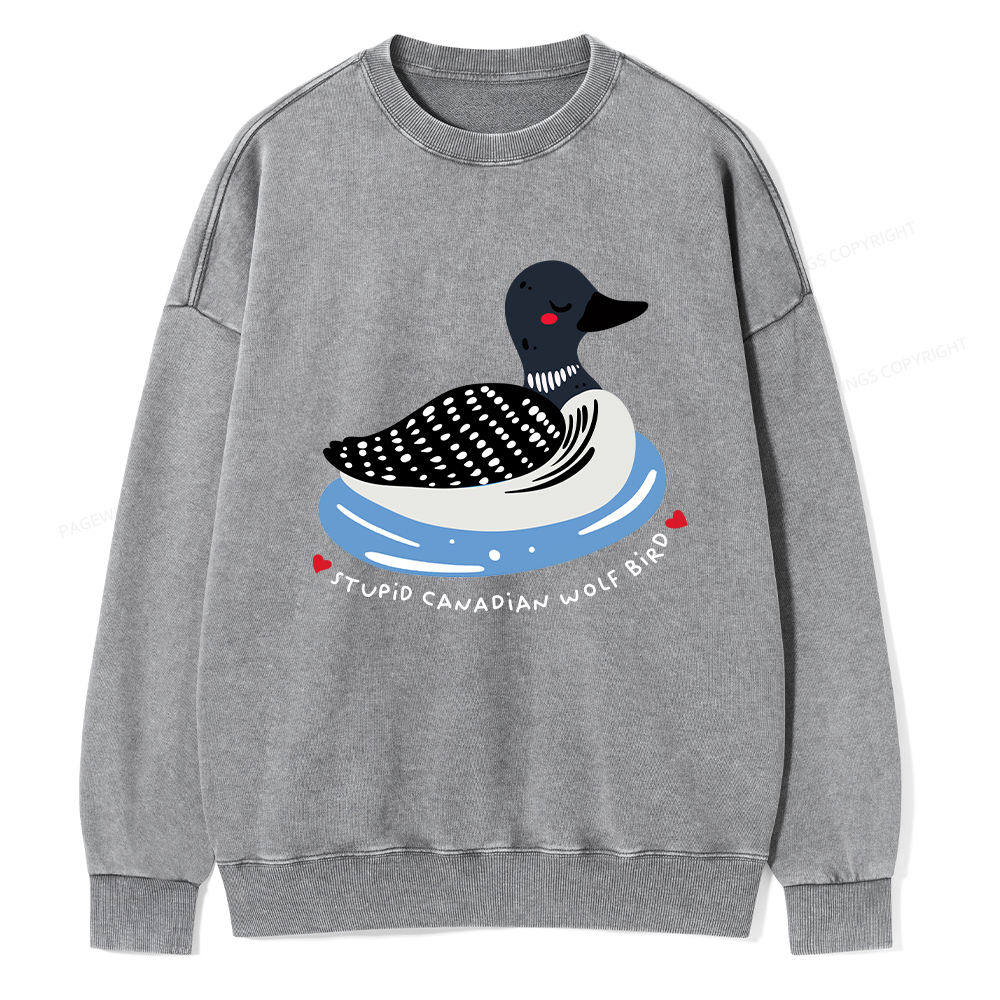 Pagewings Stupid Canadian Wolf Bird Washed Sweatshirt