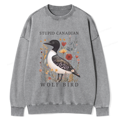 Pagewings Stupid Canadian Wolf Bird Washed Sweatshirt