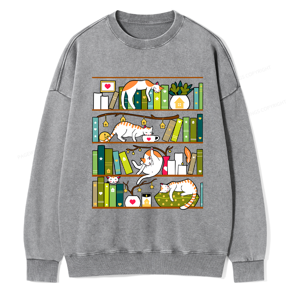 Pagewings Library Cats Washed Sweatshirt