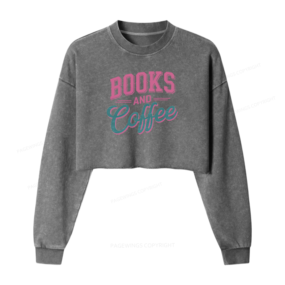 Pagewings Books And Coffee Washed Crop Sweatshirt