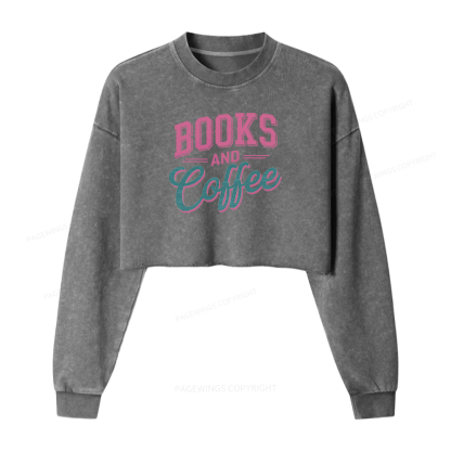 Pagewings Books And Coffee Washed Crop Sweatshirt