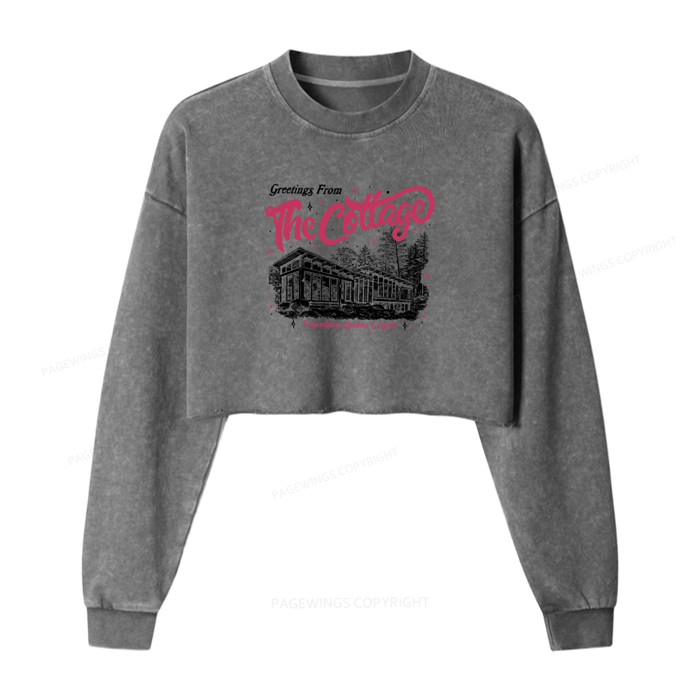 Pagewings Greetings From The Cottage Washed Crop Sweatshirt