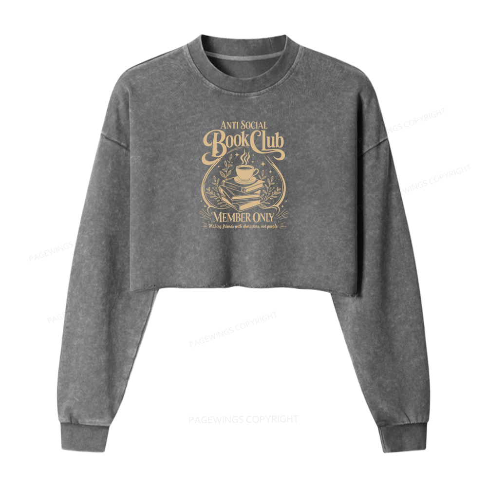 Pagewings Anti Social Book Club Shirt Washed Crop Sweatshirt