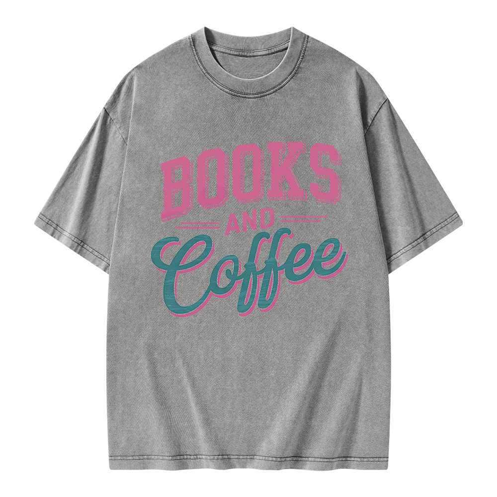 Pagewings Books And Coffee Unisex Washed T-shirt
