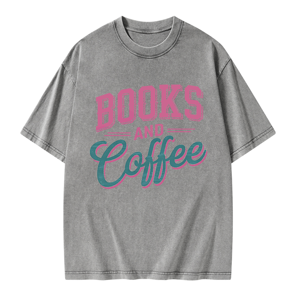 Pagewings Books And Coffee Unisex Washed T-shirt