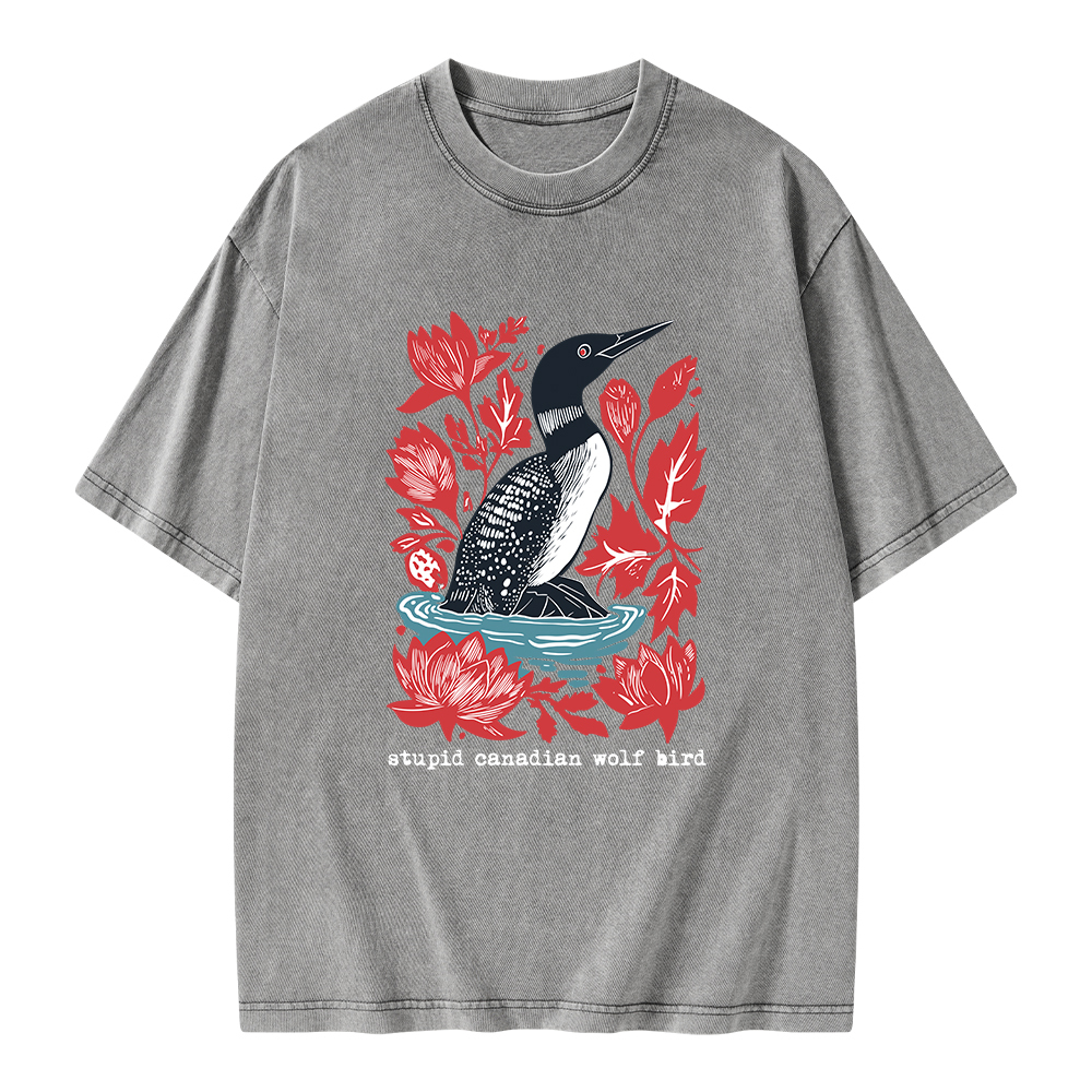 Pagewings Stupid Canadian Wolf Bird Unisex Washed T-shirt