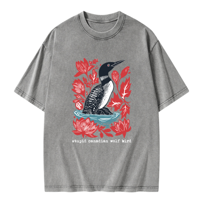 Pagewings Stupid Canadian Wolf Bird Unisex Washed T-shirt