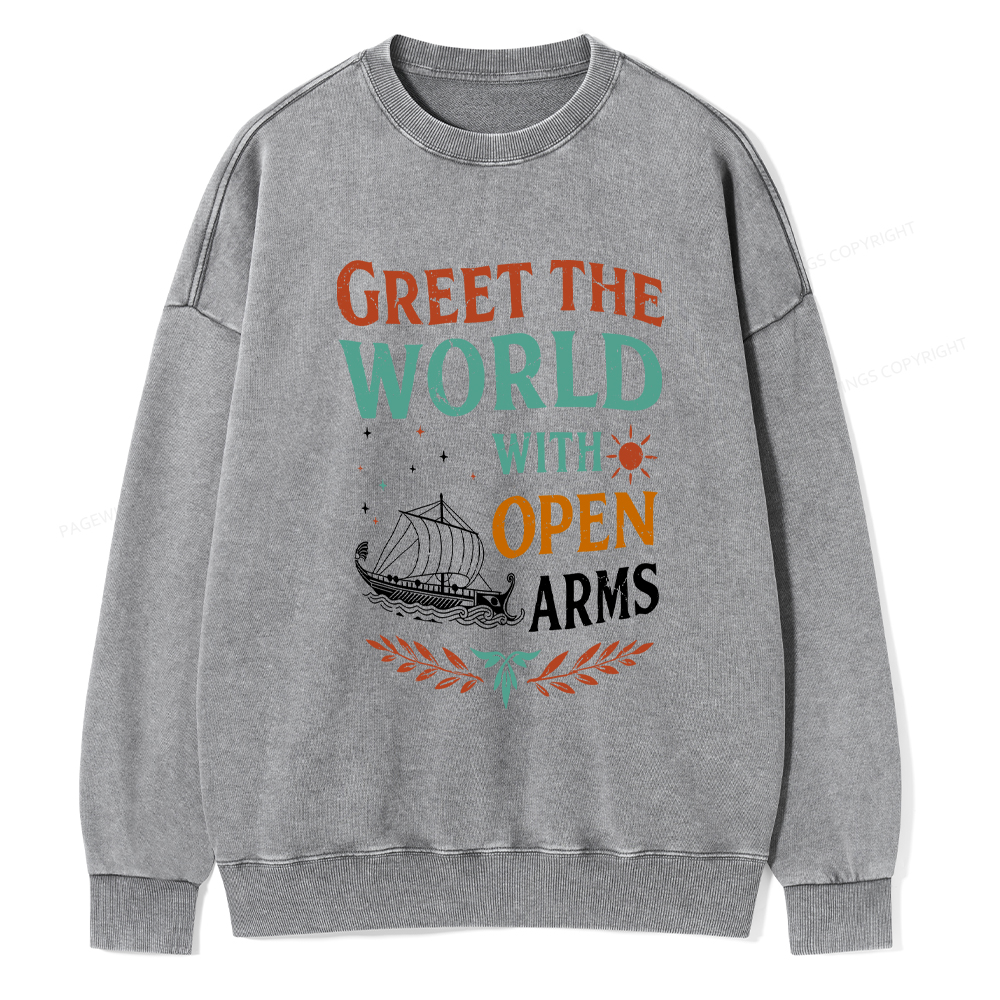 Pagewings Greet the World With Open Arms Washed Sweatshirt