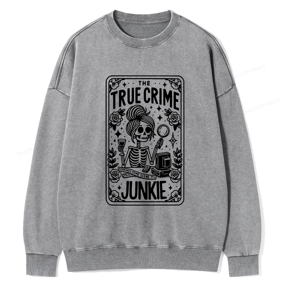 Pagewings True Crime Junkie Tarot Card Washed Sweatshirt
