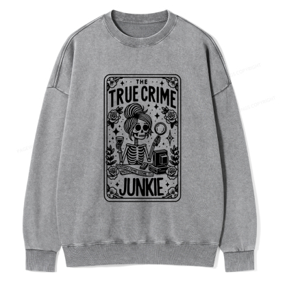 Pagewings True Crime Junkie Tarot Card Washed Sweatshirt