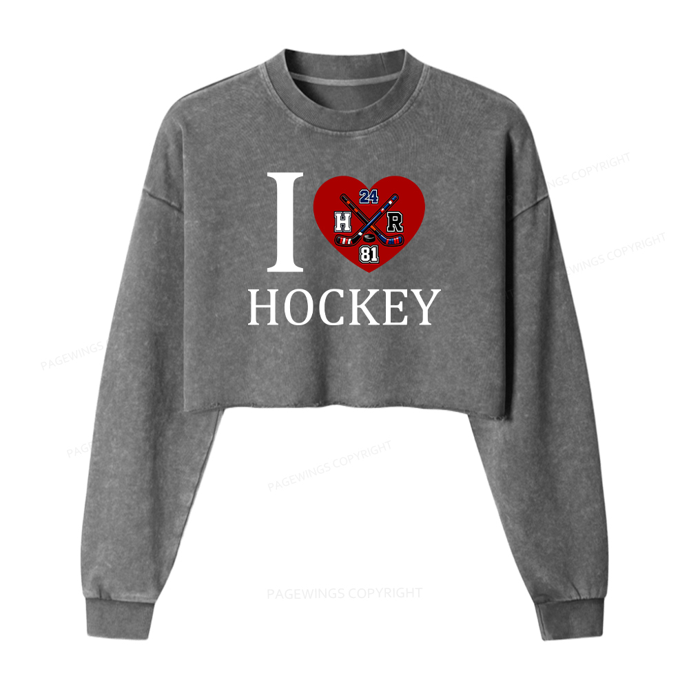 Pagewings I Heart Hockey Washed Crop Sweatshirt