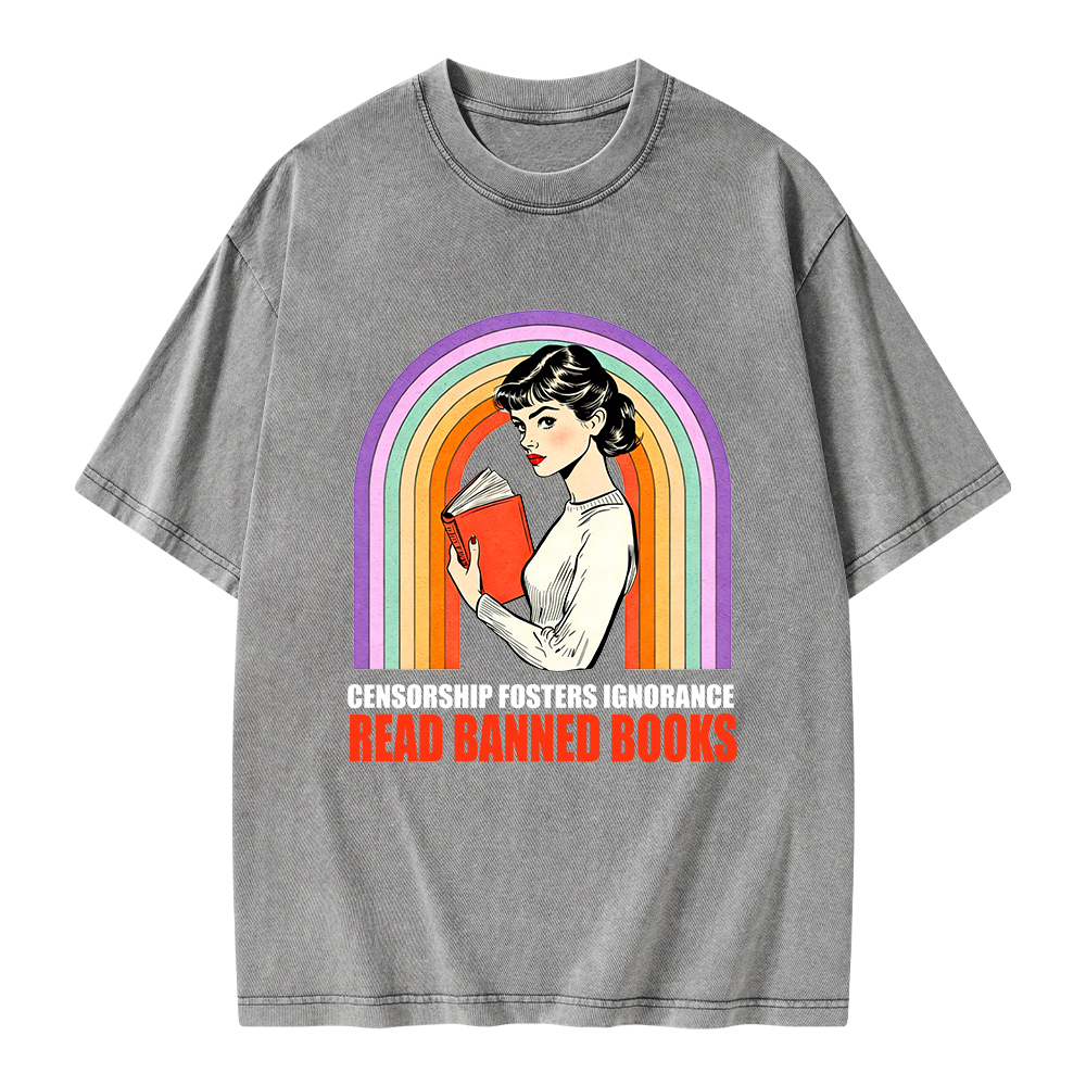 Pagewings Censorship Fosters Ignorance Read Banned Books Unisex Washed T-shirt