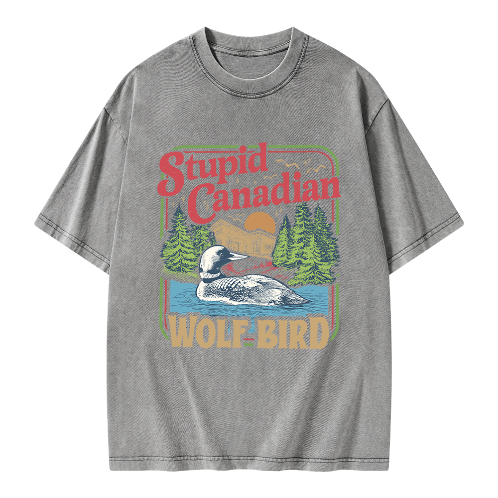 Pagewings Stupid Canadian Wolf Bird Unisex Washed T-shirt