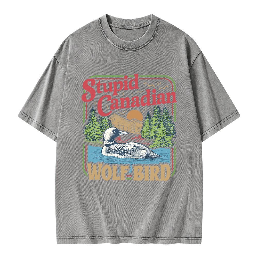 Pagewings Stupid Canadian Wolf Bird Unisex Washed T-shirt