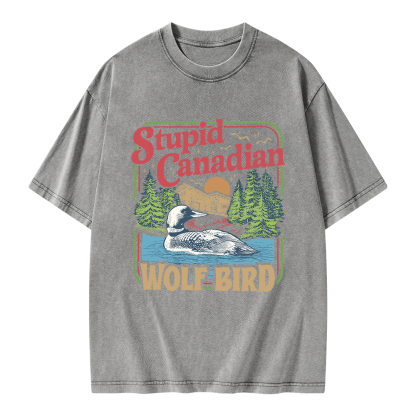 Pagewings Stupid Canadian Wolf Bird Unisex Washed T-shirt