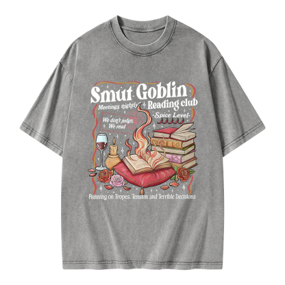 Pagewings Smut Goblin Dark Romance Bookish Unisex Washed T-shirt