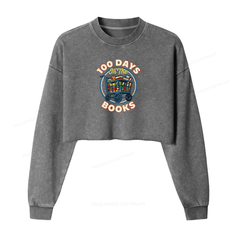 Pagewings 100 Days In The Books Washed Crop Sweatshirt