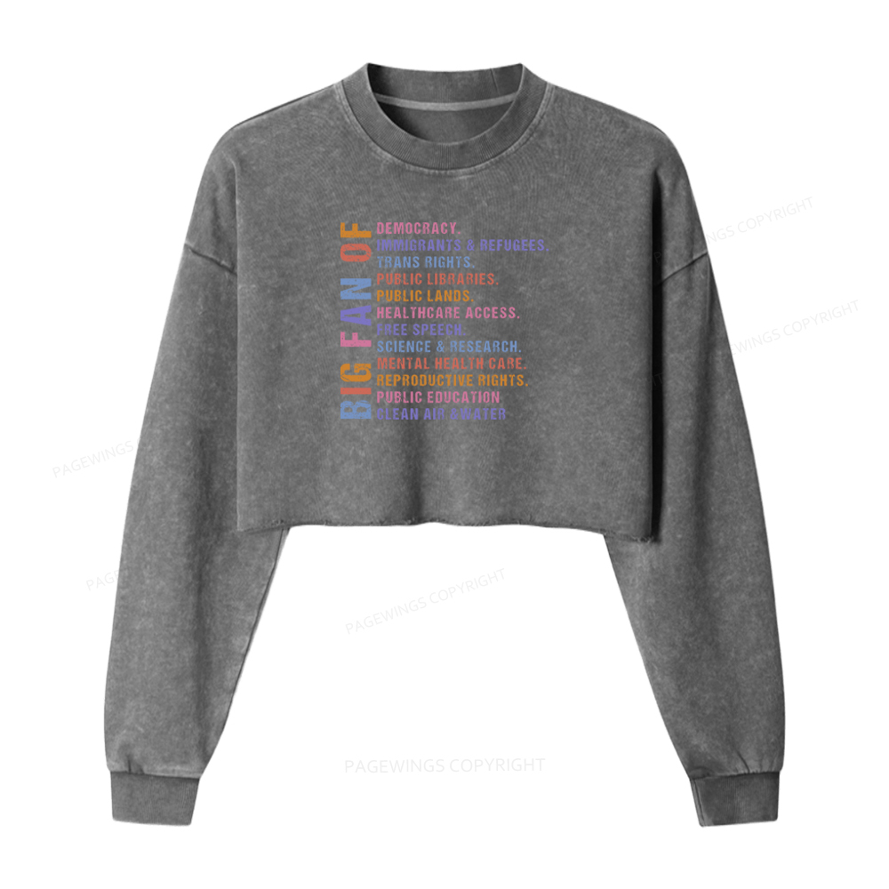 Pagewings Big Fan Of Human Rights Washed Crop Sweatshirt