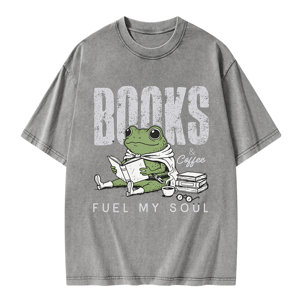 Pagewings Books And Coffee Fuel My Soul Unisex Washed T-shirt