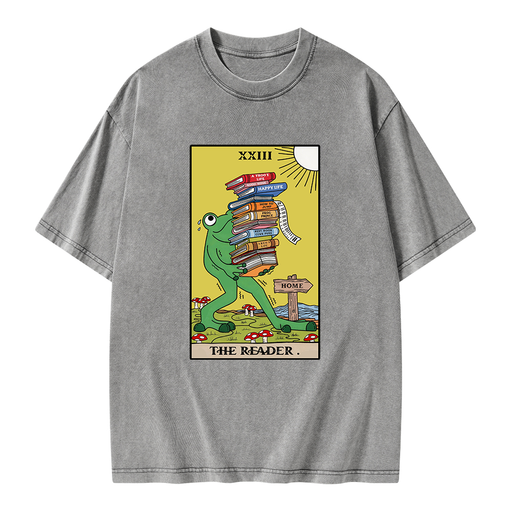 Pagewings Tarot Frog The Reader Unisex Washed T-shirt
