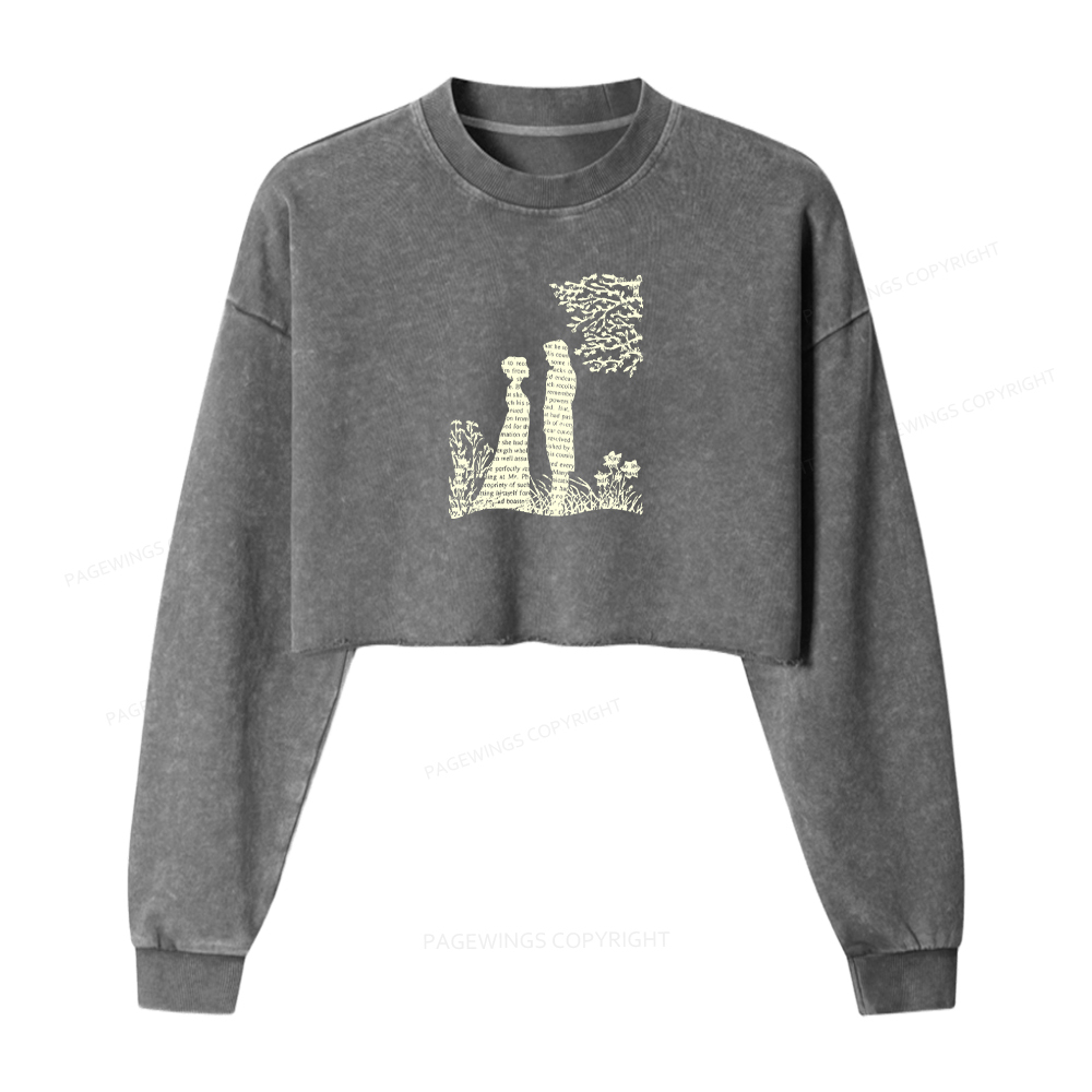 Pagewings Pride and Prejudice Book Lover Washed Crop Sweatshirt