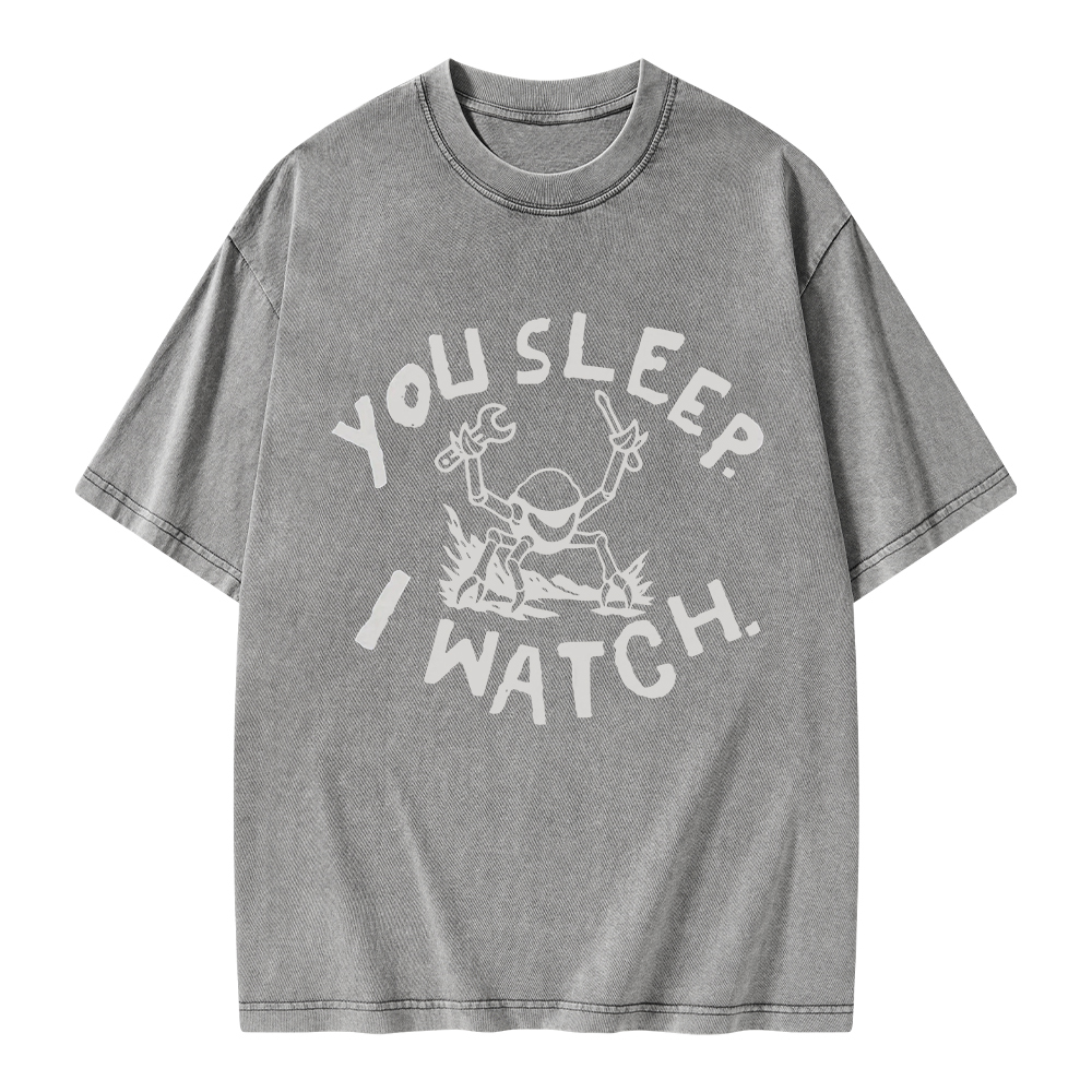 Pagewings You Sleep I Watch Unisex Washed T-shirt