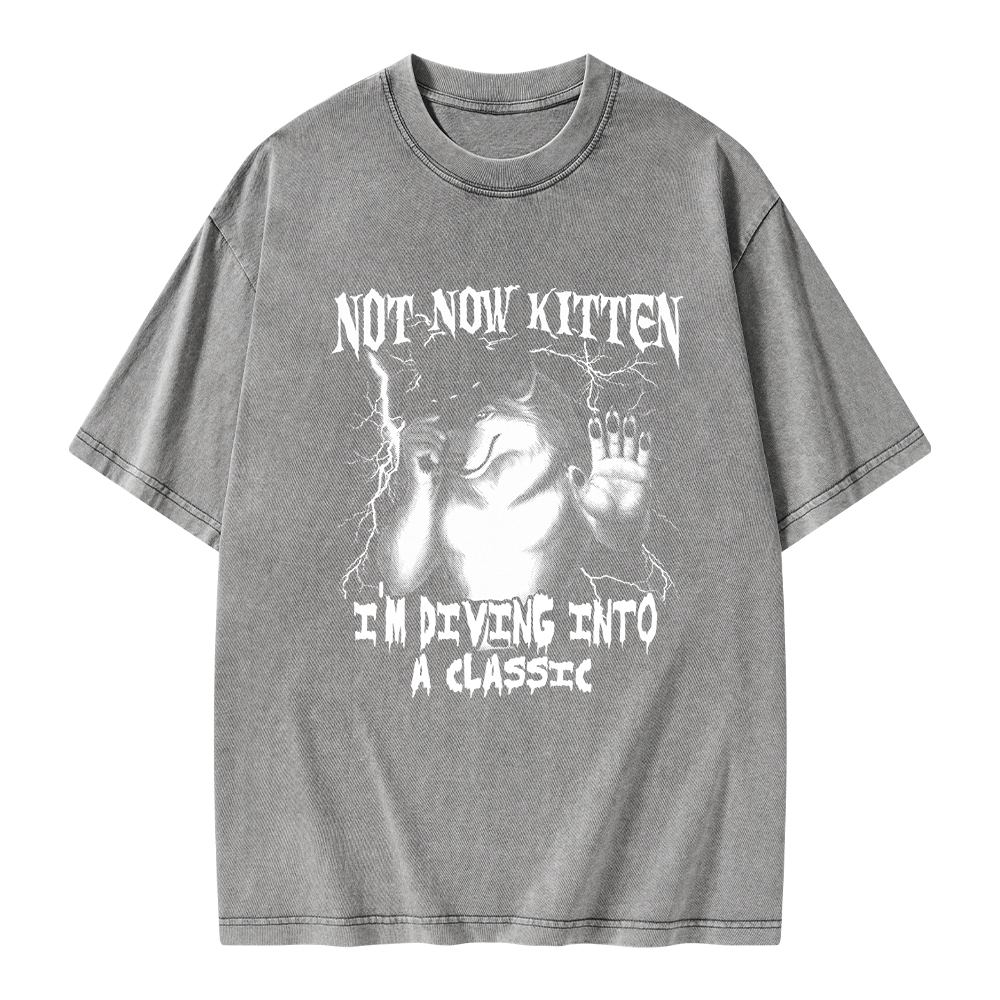 Pagewings Not Now Kitten I’m Diving Into A Classic Unisex Washed T-shirt