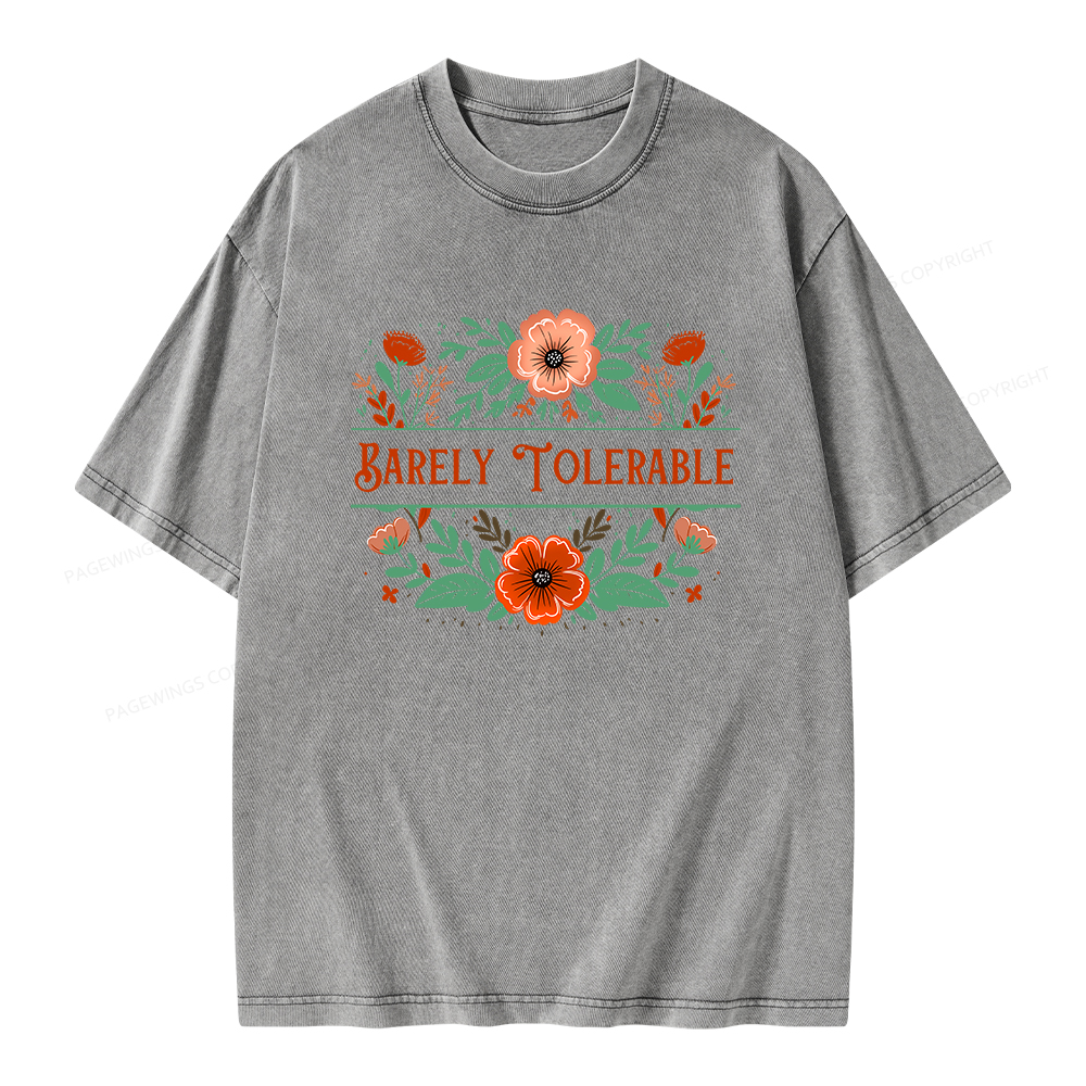 Pagewings Barely Tolerable Book Lover Bookish Unisex Washed T-shirt