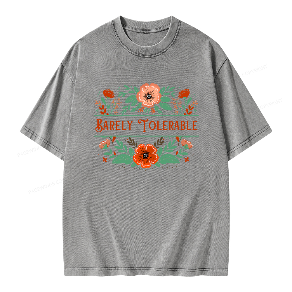 Pagewings Barely Tolerable Book Lover Bookish Unisex Washed T-shirt