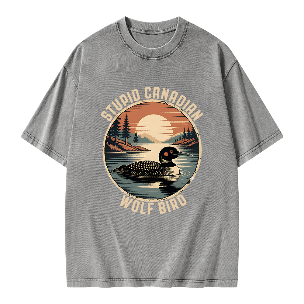 Pagewings Stupid Canadian Wolf Bird Unisex Washed T-shirt