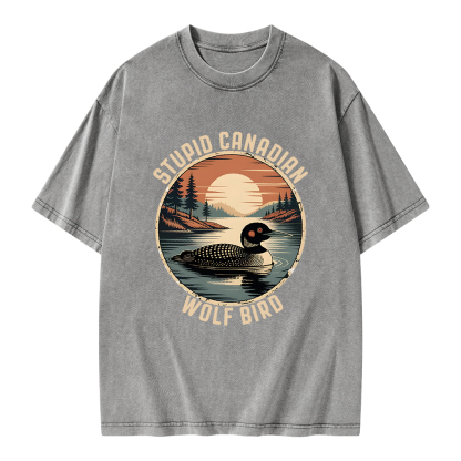 Pagewings Stupid Canadian Wolf Bird Unisex Washed T-shirt