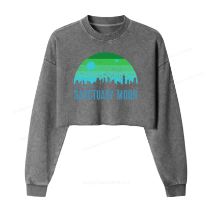 Pagewings The Rise and Fall of Sanctuary Moon Washed Crop Sweatshirt