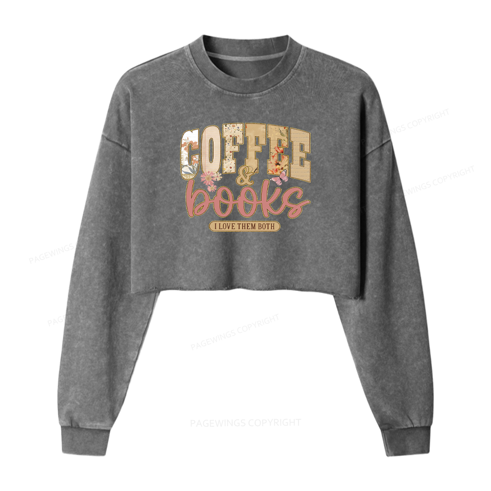 Pagewings Coffee And Books Washed Crop Sweatshirt