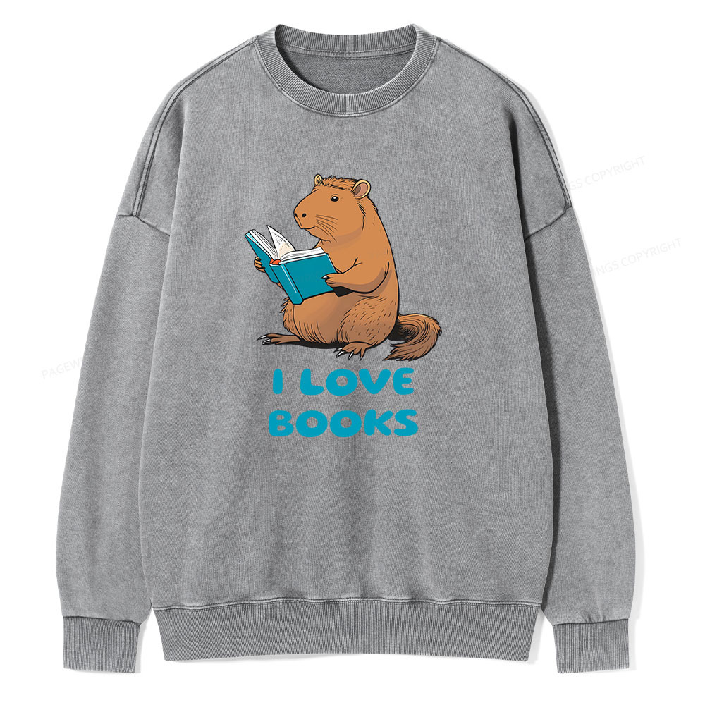 Pagewings Capybara Loving Books Classic T-Shirt Unisex Washed Sweatshirt