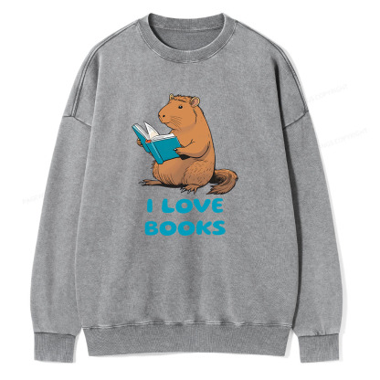Pagewings Capybara Loving Books Classic T-Shirt Unisex Washed Sweatshirt