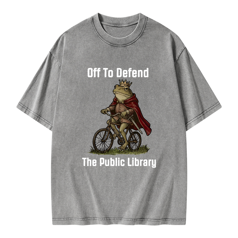 Pagewings Off To Defend The Public Library Unisex Washed T-shirt