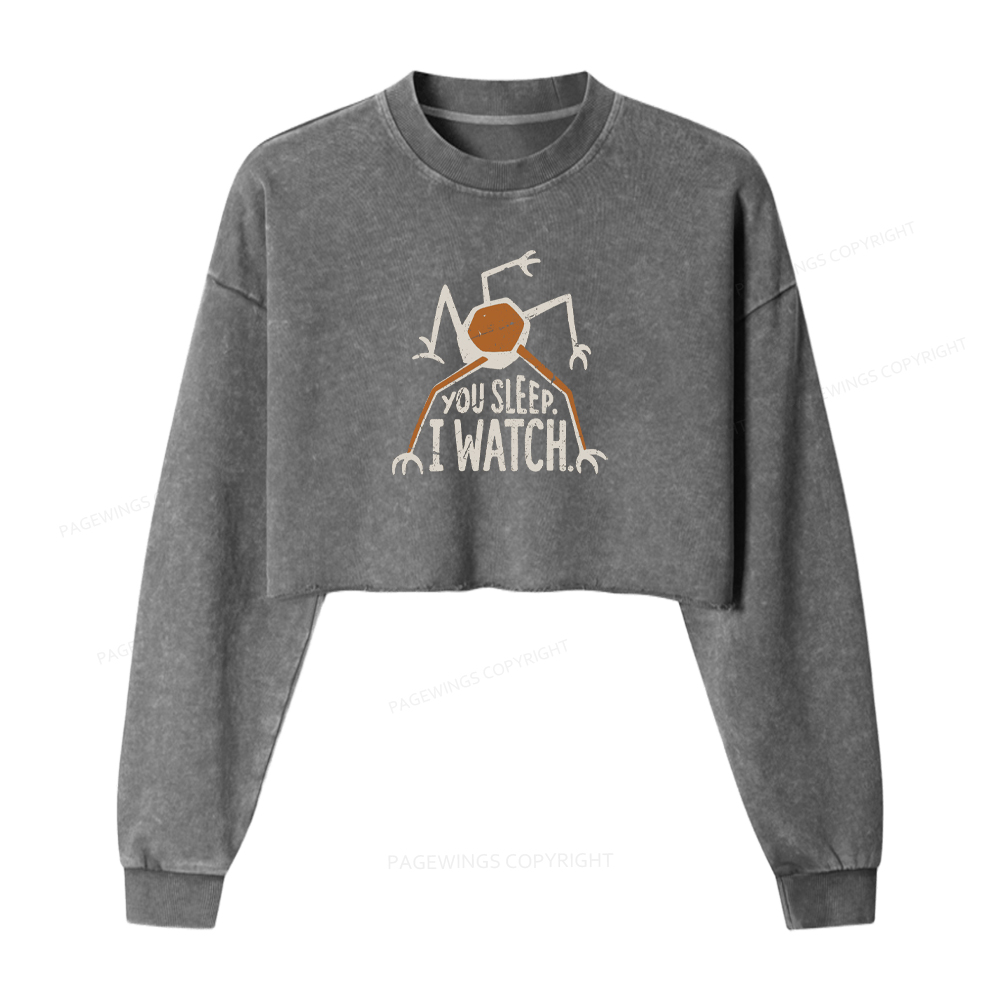 Pagewings You Sleep I Watch Washed Crop Sweatshirt