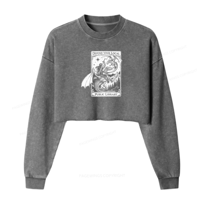Pagewings Defend Your Local Public Library Washed Crop Sweatshirt