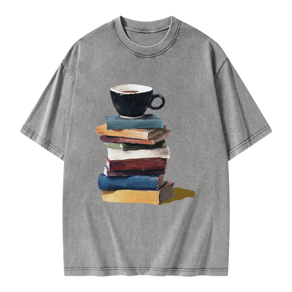 Pagewings Mini Coffee and Books Unisex Washed T-shirt