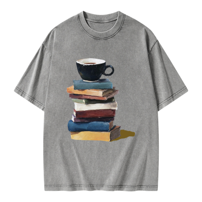 Pagewings Mini Coffee and Books Unisex Washed T-shirt