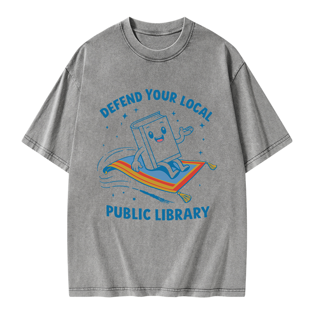 Pagewings Defend Your Local Public Library Unisex Washed T-shirt