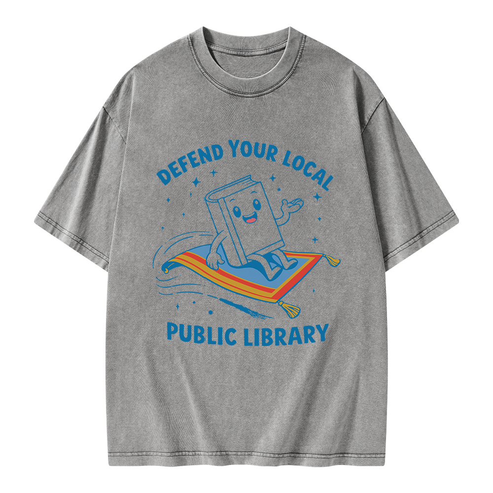 Pagewings Defend Your Local Public Library Unisex Washed T-shirt
