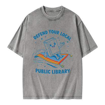 Pagewings Defend Your Local Public Library Unisex Washed T-shirt